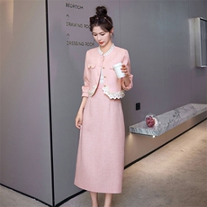 小香风长裙春秋新款高级感气质名媛漂亮小洋装职业装显瘦花边，女装连衣裙，难舍钰依