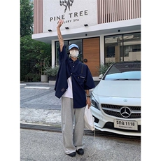 夏季拼接短袖衬衫男宽松ins潮牌衬衫P35，男装衬衫，星座1116-2