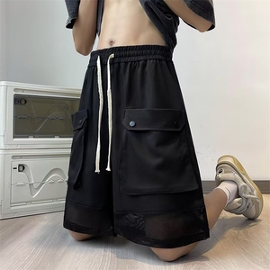 美式机能工装短裤男女欧美五分休闲oversize拼接马裤子BE922-p35图片