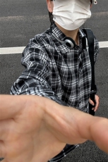 美式复古黑白格子衬衫男春秋高级感格纹长袖衬衣cleanfit情侣外套，男装衬衫，星座301C-5