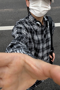 美式复古黑白格子衬衫男春秋高级感格纹长袖衬衣cleanfit情侣外套图片