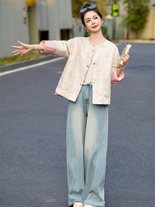 新中式国风提花刺绣短外套女2025春新款小香风独特漂亮高级感上衣图片