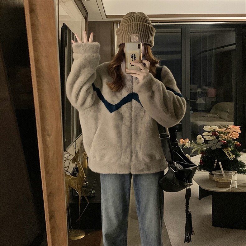 C912-P130皮毛一体外套女冬新款学生短款羊羔毛加绒加厚宽松韩系,女装短外套,星座911-2(原星座613-2）