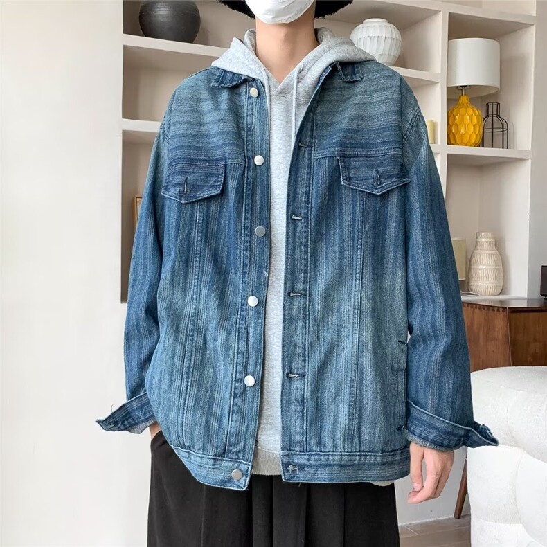 复古水洗牛仔外套男女春秋新款条纹渐变色夹克JK1009,男装夹克,星座1116A-1（原606A）