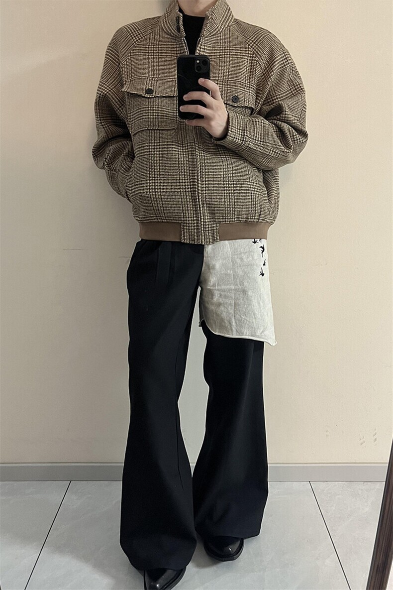 【有货】千鸟格哈灵顿毛呢夹克短款立领外套JK6627特P78,男装夹克,星座908-1