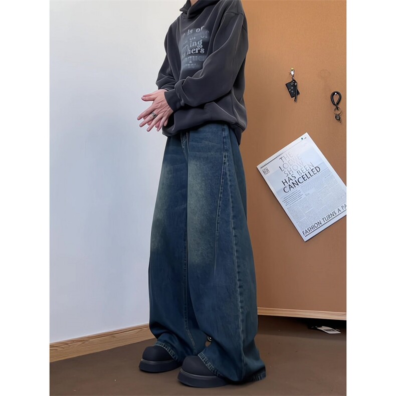 xz905-Z049#P65-（控98）美式高街宽松阔腿牛仔裤,男装牛仔裤,星座905