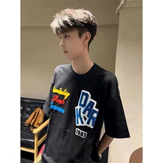 万针全刺绣工艺抖音得物高品质260克重磅纯棉双纱美式高街短袖T恤，男装T恤，电商A486-1