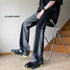 B221美式ins高街小众情侣个性款拼接微喇牛仔裤LK23095-P65控88，男装牛仔裤，电商B221
