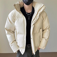 现货三防重磅硬挺boxy短款羽绒棉衣座山雕大毛毛领PU皮棉服外套冬，男装棉衣，电商A443