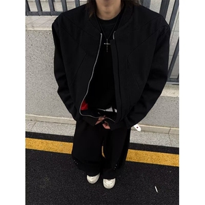 1014-1-JK024-P58高品质重磅帆布倒三角做旧水洗夹克外套男秋装图片