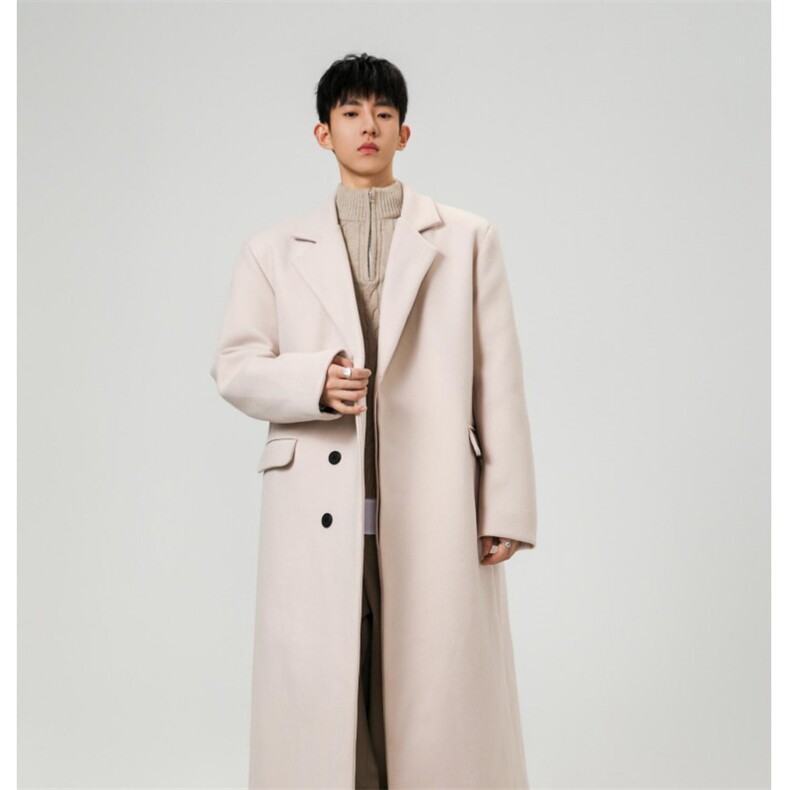 新品现货韩系中长款毛呢大衣男过膝情侣风衣外套，男装风衣，电商A430（原星座702）