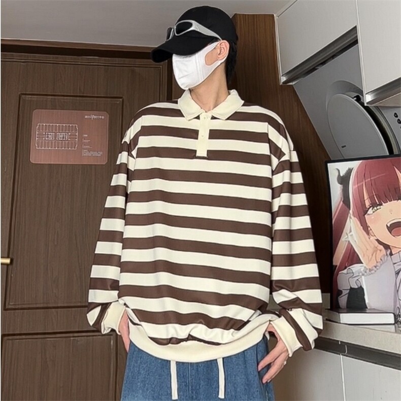 条纹长袖POLO衫男秋季透气翻领珠地棉卫衣t恤男休闲半袖8823/P40图片