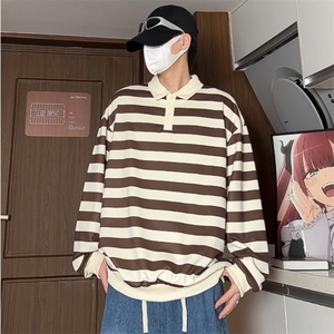 条纹长袖POLO衫男秋季透气翻领珠地棉卫衣t恤男休闲半袖8823/P40图片
