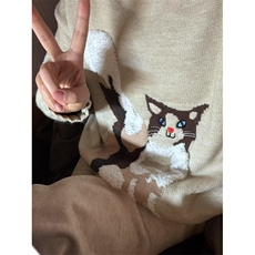 上衣韩系秋冬新款软糯毛衣设计感针织衫可爱猫咪上衣M381，男装针织衫/毛衣，星座1116A（原606A-3）