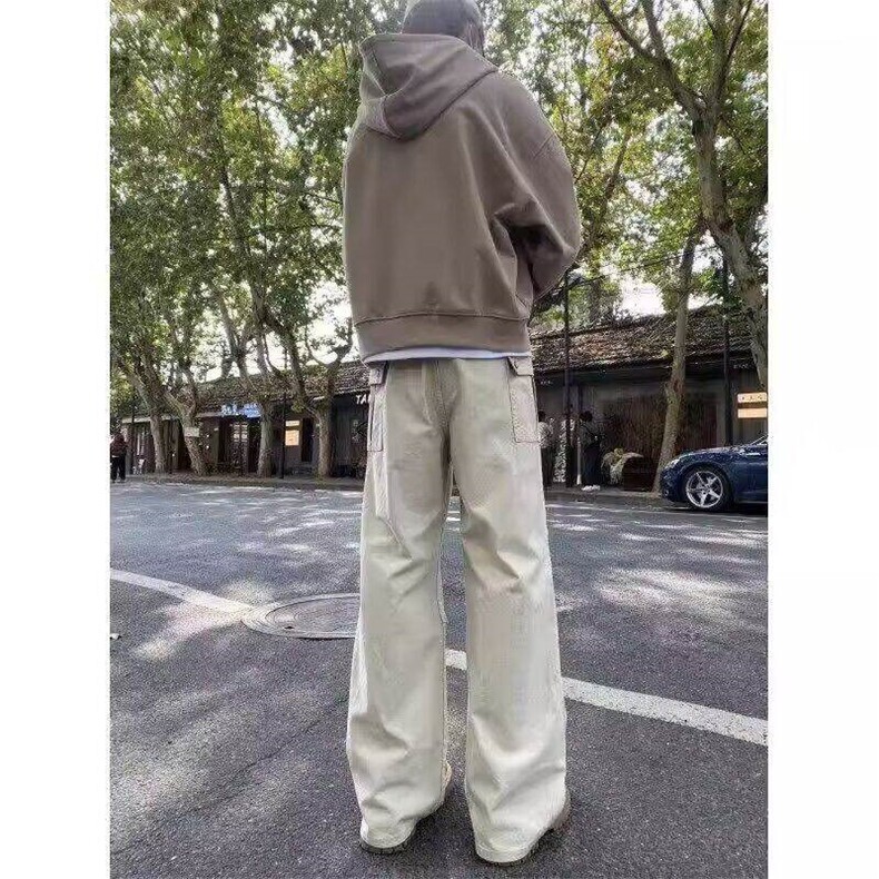 微喇工装裤男款春秋宽松褶皱休闲裤子潮牌美式高街阔腿裤NG107,男装工装外套,星座1116A（原606A-3）