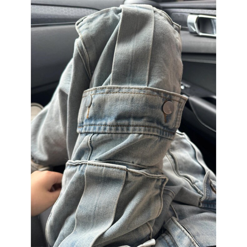 【有货】浅蓝色多口袋工装牛仔裤男款宽松美式裤子K8034CC-特P56,男装牛仔裤,星座1007（原301D）