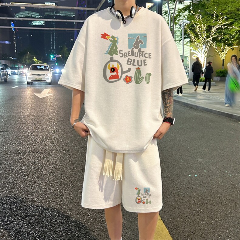 套装！ 华夫格套装短袖T恤短裤男 TZ236-特P 38图片