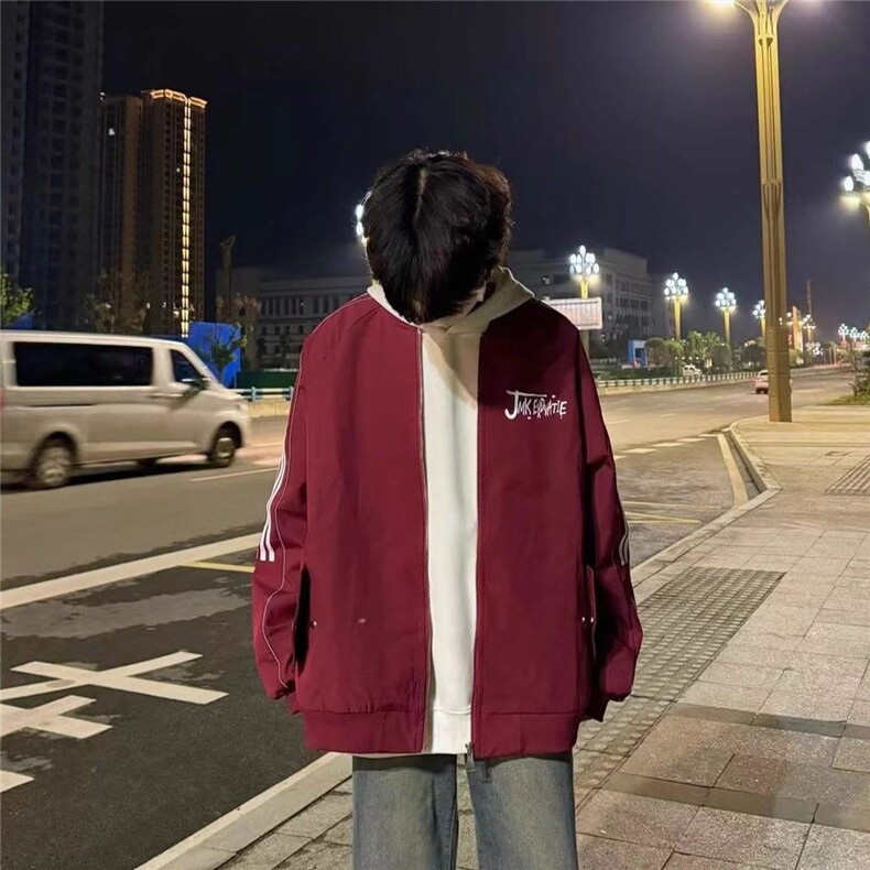 美式潮手臂反光条棒球服夹克男女春秋季宽松高街休闲百搭外套潮,男装风衣,星座1210-1