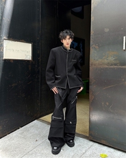 现货！24秋冬巴家王嘉尔短款立领铆钉垫肩中山西服夹克jk41-p178，男装夹克，电商B288
