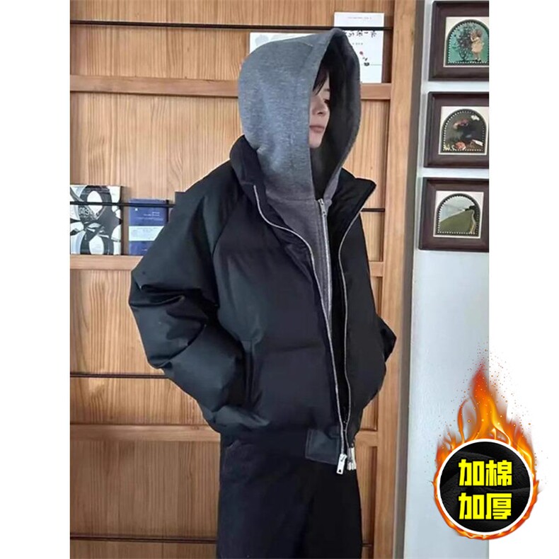 现货高品质重磅工艺美式高街假两件PU皮棉衣男女加厚棉服外套,男装棉衣,电商A443