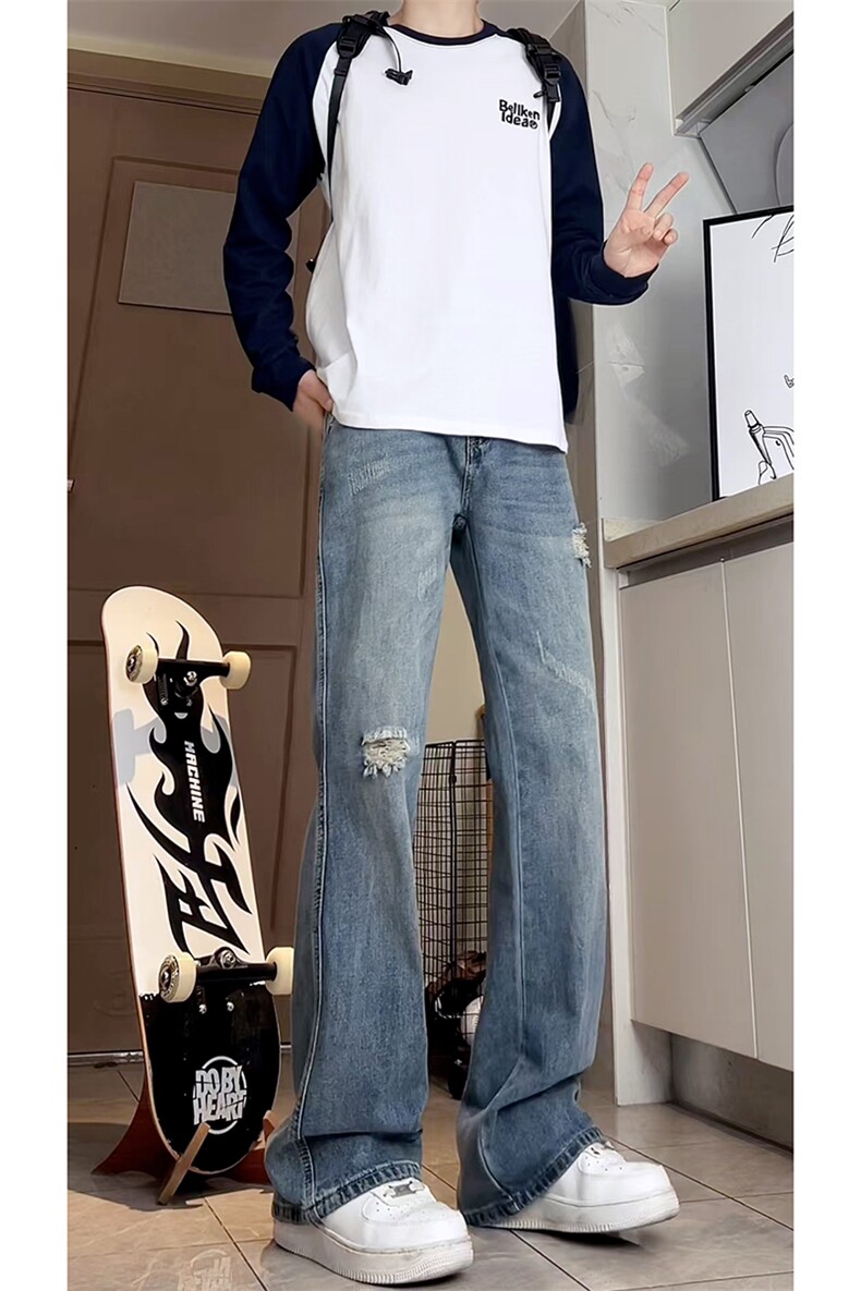 A178秋冬季新款美式破洞牛仔裤男直筒宽松7001P55限价68,男装牛仔裤,电商A178