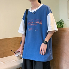 新款夏季短袖珠地面料宽松发泡印花假两件男士T恤ZDY3417-P51，男装T恤，星座717