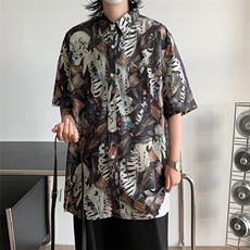 2024夏季新款男式短袖衬衫休闲印花纽扣衬衫夏威夷风格CY837-P30，男装衬衫，星座412-2