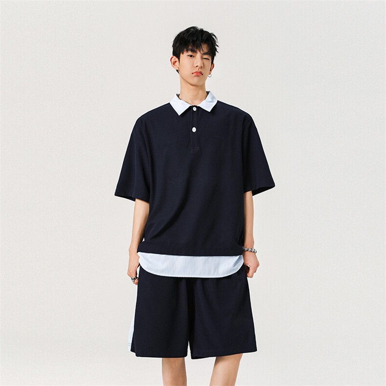 A2119TP50控78-抖音品质夏季新款假两件短袖POLO衫潮牌休闲套装男,男装T恤,电商B241