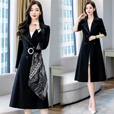 外贸出口尾单大牌剪标女尾货撤柜商场牛货气质翻领收腰风衣配丝巾，女装风衣，时尚俏佳人