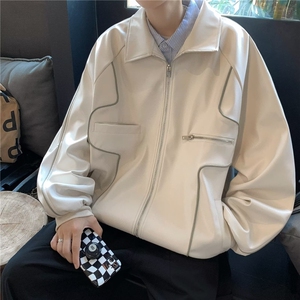 F181 P 55车皮衣外套男飞行员夹克潮牌街头宽松翻领休闲pu皮上图片