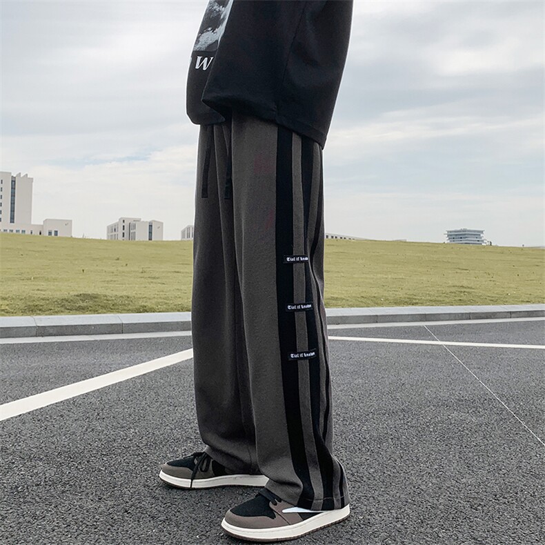 2024秋冬新款港风高街撞色条纹宽松直筒休闲裤K226-P45,男装休闲裤,星座914-3