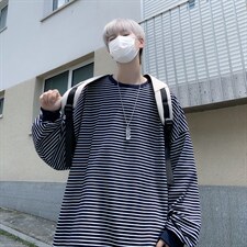 夏季港风ins长袖圆领上衣男日系宽松情侣条纹T恤潮流T1301-P24，男装T恤，星座512-2