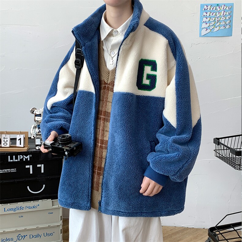 冬款青少年加绒加厚拼接棉衣羊羔绒立领外套男女923-P110控价158,男装棉衣,电商A441-1
