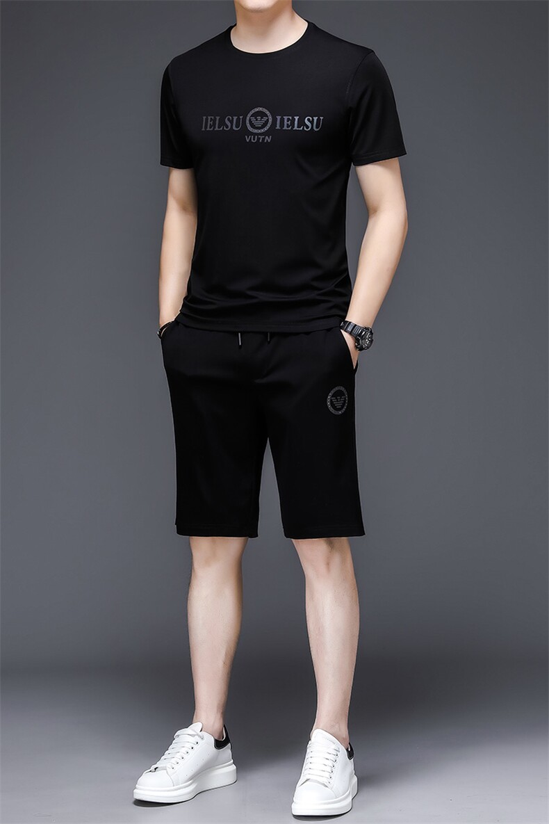 夏季休闲套装短袖t恤男短裤冰丝长裤三件套中老年男装时尚polo衫,男装休闲套装,电商B212（原钱塘6029）