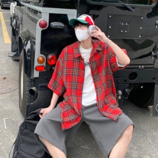 特P33无差价新款夏季时尚潮流格子衬衫-HC2255日系相机风，男装衬衫，电商A003