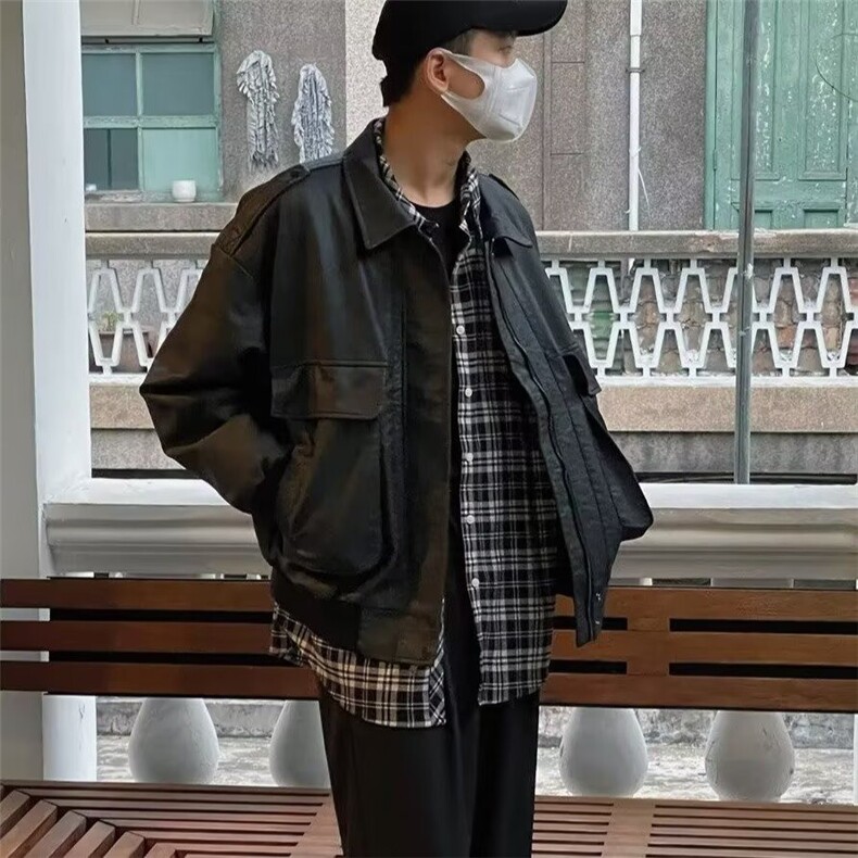 C27-P39春季新款长袖格子衬衫男款日系翻领上衣,男装衬衫,电商B323A