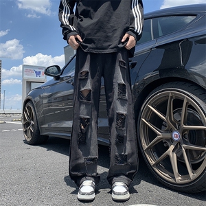 高品质秋款男破洞牛仔裤流苏直筒宽松长裤NK7054 P48图片
