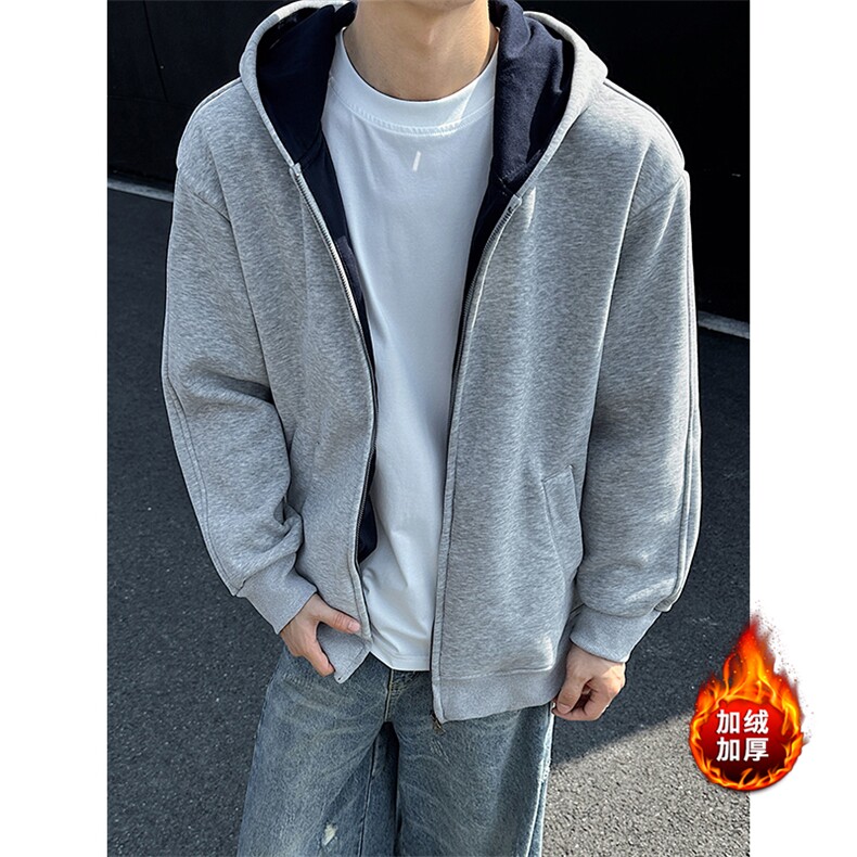 重磅高品质加绒加厚开衫卫衣撞色连帽外套男女5D1186-TP60不，女装短外套，电商A102