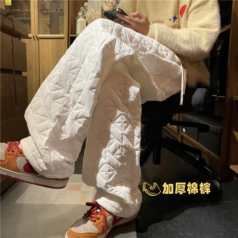 冬季新款简约格纹纯色保暖加厚夹棉宽松棉裤B315-K885-p65控88，男装棉裤，电商B315