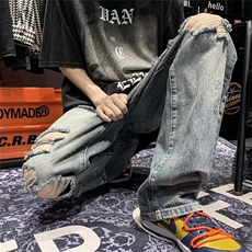 青春流行ins男直筒水洗破洞牛仔裤P42，男装牛仔裤，星座1116-2