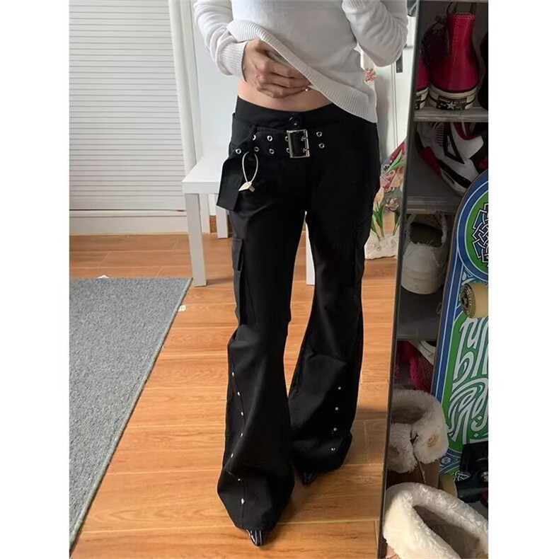 美式复古铆钉装饰直筒微喇叭休闲裤新款修身显瘦阔腿裤L66522-P46,男装休闲裤,星座1008