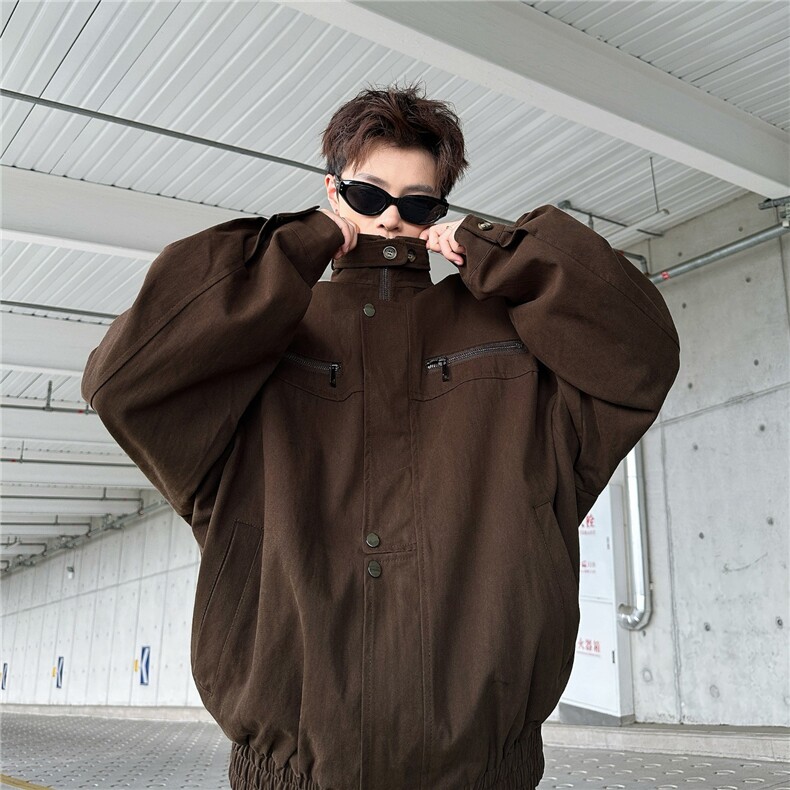 美式巴恩风立领工装夹克男女秋季覆古百搭潮外套vibe宽松休闲上衣,男装夹克,星座506A