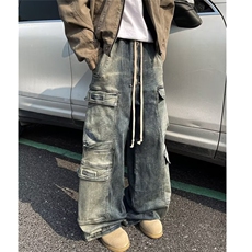 潮春秋微弹文艺水洗蓝渐变牛仔裤男女vibe美式直筒常规中腰801，男装牛仔裤，星座506