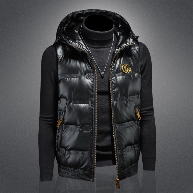 D322717特冬季90%白鸭绒亮面压花连帽羽绒马甲，男装背心/马甲，钱塘6009(原3017)