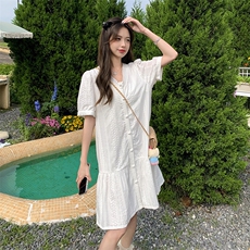 学院风减龄镂空上衣套装女夏新款小个子轻薄休闲显瘦背带裙两件套，女装连衣裙，慧峰