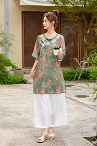 现货！夏季新款2025印花盘扣套装女时尚休闲气质宽松两件套套裤图片