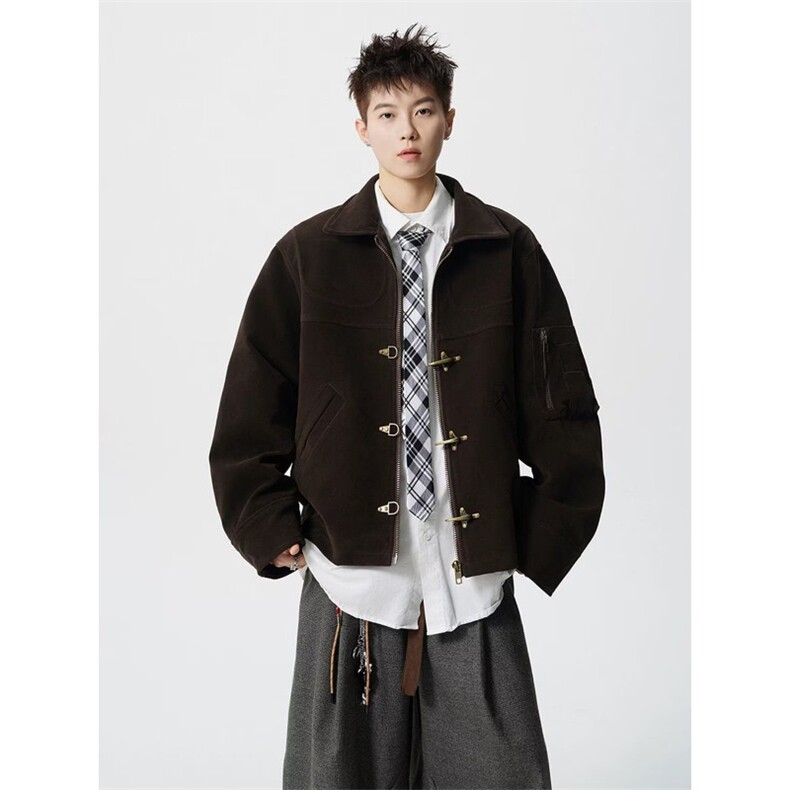 W10458-P95网图现货美式翻领飞行夹克工装休闲棒球服外套飞机扣,男装夹克,星座1608