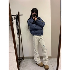 春款ins原宿复古蓝纱灰白clf微喇破洞直筒牛仔长裤K71166-P53网图，男装休闲裤，电商B245