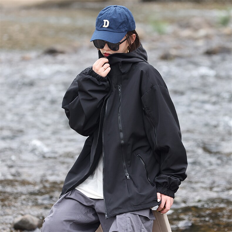 春季新款潮机能风拉件连帽冲锋衣外套宽松百搭夹克CYJK9126-P80,男装夹克,电商A128