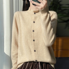 秋冬新款花边领开衫女士2024秋外搭高级感羊毛针织衫毛衣外套，女装羊毛衫，昭美羊绒